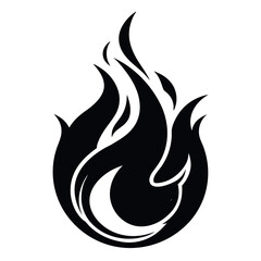 Black flame silhouette icon in vector style. Perfect for fire safety signs, energy symbols, tattoo designs, app icons, gaming graphics, and minimalist branding projects.
