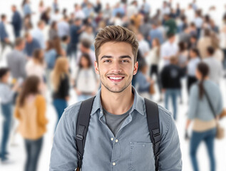 Diverse Crowd of Happy People on White Background Celebrating Together in Realistic Style

