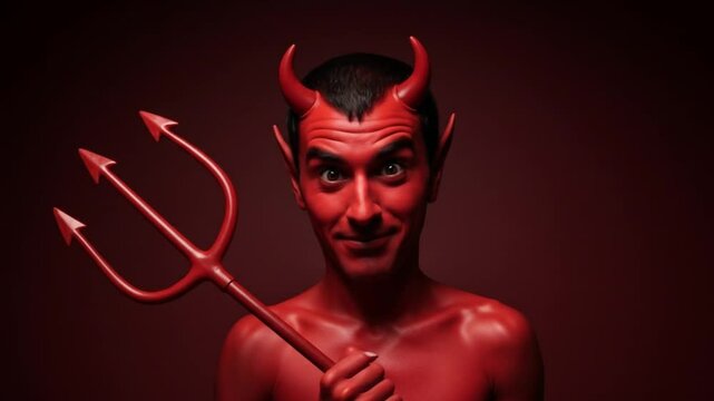 Sinister Specter: A crimson-hued figure, horned and holding a trident, exudes a captivating yet unsettling aura against a matching backdrop.