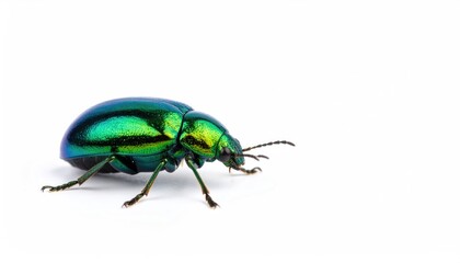 Naklejka premium Jewel Beetle's Emerald Embrace: A captivating close-up of a radiant Jewel Beetle, its metallic green exoskeleton shimmering. Every detail is rendered with striking clarity.