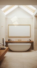 Modern Bathroom Frame Mockup with Skylights and Elegant Bathtub