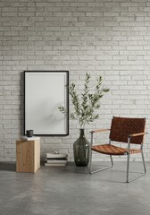 Vertical Frame Mockup on a White Brick Wall with Industrial Modern Decor