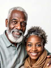 Cute African family portrait close-up on white background, smiling and happy