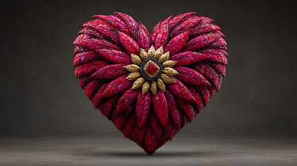 A digital mosaic wall composed entirely of small square tiles, each tile featuring a unique heart design in shades of red, pink, and gold