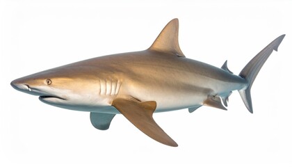 Fototapeta premium Oceanic Predator: A majestic shark, isolated, gracefully glides through the sea, captured in a stunning display of the underwater world. Revealing the awe-inspiring beauty of marine wildlife.