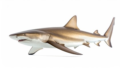 Fototapeta premium Silent Hunter: A solitary, sleek shark glides effortlessly, a symbol of the ocean's primeval beauty, its form captured in perfect detail.