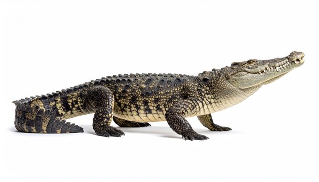 Crocodile in Repose: A captivating, full-length portrait of a crocodile, its rough, textured skin, detailed scales, and formidable jaws, showcasing a reptile's imposing presence.