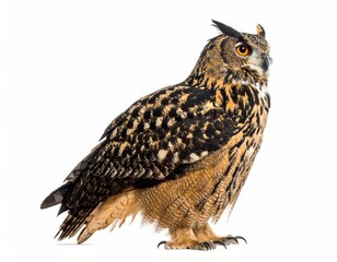 Obraz premium Majestic Owl Portrait: A detailed portrait of an owl with intricate feather patterns and piercing eyes. It is the embodiment of wildness, beauty, and quiet, showing its strength and dignity.