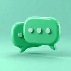 3D Render of Glossy Green Chat Bubbles on Mint Background
