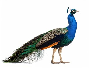 Obraz premium Majestic Peacock: A resplendent peacock, its iridescent plumage shimmering with vibrant hues, stands in proud display, a testament to nature's artistry.