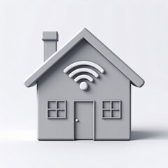 Gray 3D Render of House with Wifi Symbol