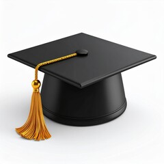 Black Graduation Cap with Gold Tassel on White Background
