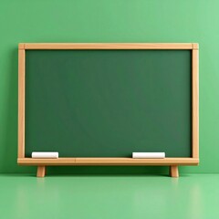 Green Chalkboard with Wooden Frame on Green Background