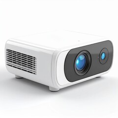 White Compact Mini Projector on White Background