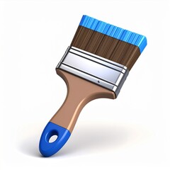 Brown And Blue Paintbrush With Wooden Handle On White Background