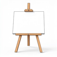 Wooden Easel with Blank White Canvas on White Background