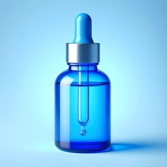 Blue Glass Dropper Bottle on Blue Background