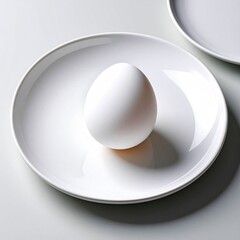 Single White Egg on a White Plate