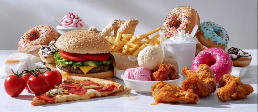 Vibrant and Colorful Still Life of Junk Food Variety Display - Powered by Adobe