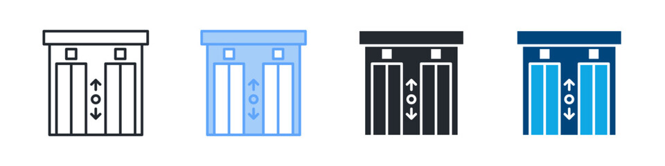 Elevator Icon Set Multiple Style. Design In Outline, Blue, Glyph, Dualtone