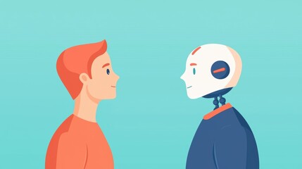 Human and robot face-to-face interaction illustration.