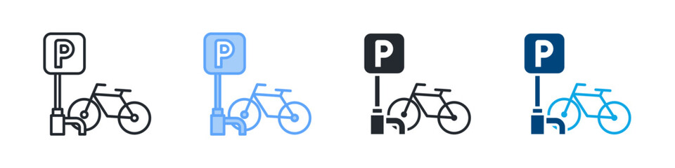Bicycle Park Icon Set Multiple Style. Design In Outline, Blue, Glyph, Dualtone