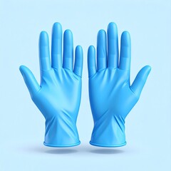 Fototapeta premium Pair of Light Blue Disposable Gloves on a Pale Blue Background