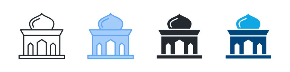 Mosque Icon Set Multiple Style. Design In Outline, Blue, Glyph, Dualtone
