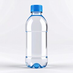 Clear Plastic Water Bottle with Blue Cap on White Background