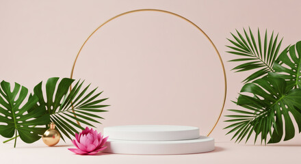 Beige Background with Round Stage and Flower 03