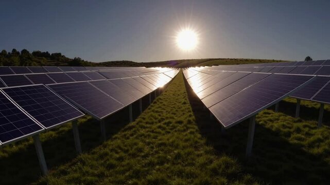 Solar Panels Generating Clean Power under Bright Midday Sun.
