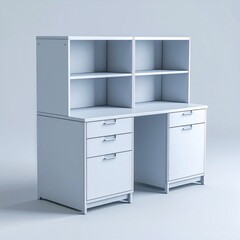 White Modern Desk with Shelves and Drawers