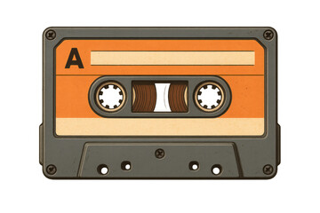 Obraz premium Vintage orange and gray audio cassette tape, symbolizing retro music memories against transparent backdrop
