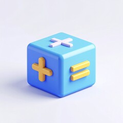 Blue Cube with Plus and Equals Symbols