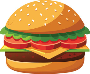 Tasty Burger with Lettuce and Cheese | Colorful Flat Vector Icon