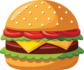 Delicious Hamburger Vector Illustration | Colorful Fast Food Clipart Design