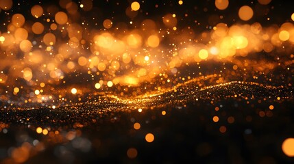 Naklejka premium Digital illustration of golden sparks and light waves against a black background.