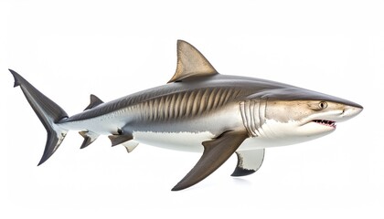 Obraz premium Majestic Marine Predator: A formidable shark, exuding power and grace, glides through the water, its sleek body and sharp features perfectly captured in stunning detail. 