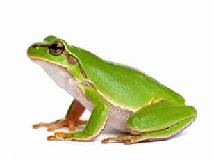 Obraz premium The Green Frog: A captivating portrait of a vibrant green frog, showcasing its delicate features and captivating charm. A symbol of nature's artistry.
