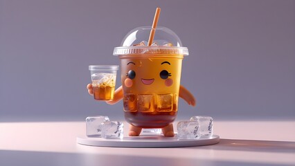 Adorable iced tea character serving refreshing summer vibes happiness guaranteed