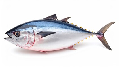 Fototapeta premium Majestic Tuna: A vibrant close-up shot of a sleek tuna, showcasing its iridescent blue and silver scales and fins, a true marvel of marine life.