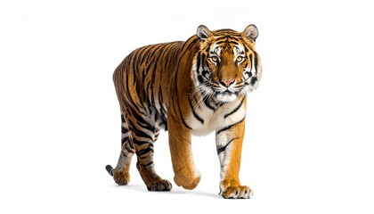 Fototapeta premium Majestic Tiger on the Prowl: A powerful tiger strides purposefully, embodying strength, grace, and the untamed spirit of the wild.