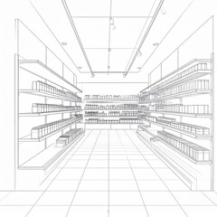 Store Interior Design Blueprint Sketch