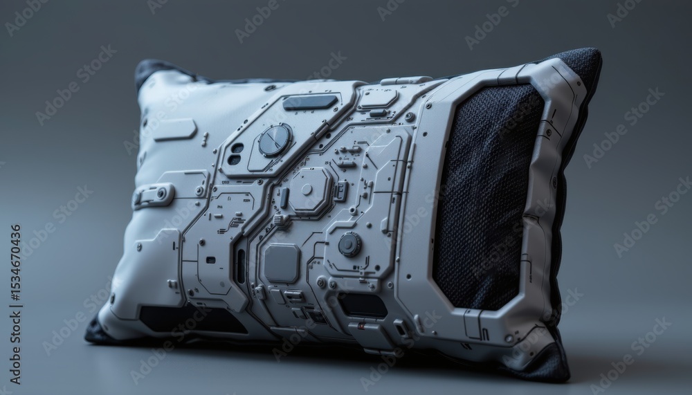Aufkleber futuristic pillow design with circuit patterns and textures.