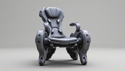 Futuristic chair design with robotic features and sleek appearance