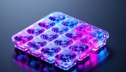Colorful geometric shapes on a reflective surface.