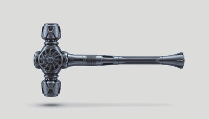 Hammer with ornate design on a light background.