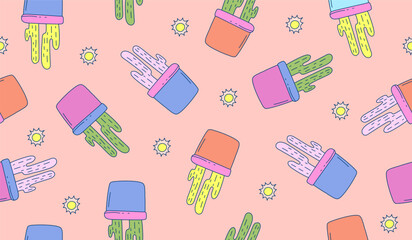 Cute cactus plants pattern background vector design