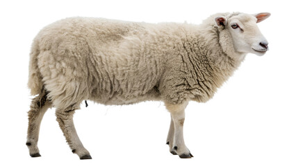 Fototapeta premium White Sheep Standing in Profile, Isolated on Transparent Background