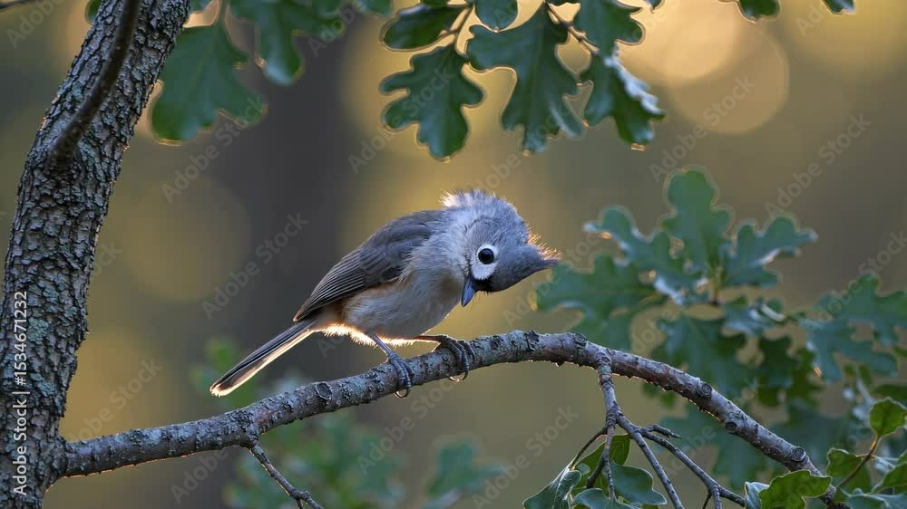 Poster close-up of a small bird perched on a branch, captured at eye level. the soft bokeh background adds 
